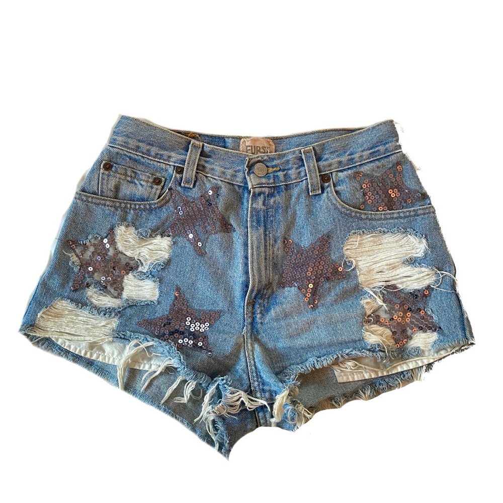 LF Distressed Levi’s Cutoff Short w/ Glitter Stars